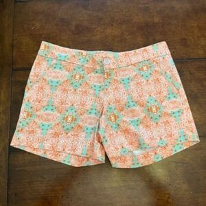 Kaeli Smith Chino Style Print Shorts Coral and Mint Medallion Design Size 4